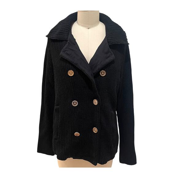 Ralph Lauren Black Linen/Cotton Blend Knit Double Breasted Sweater Blazer Large - Picture 2 of 7